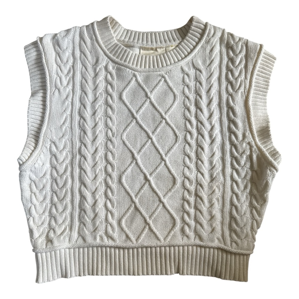 Maeve Anthropologie Cable Knit Sweater Vest Cream XS/S Preppy Cropped